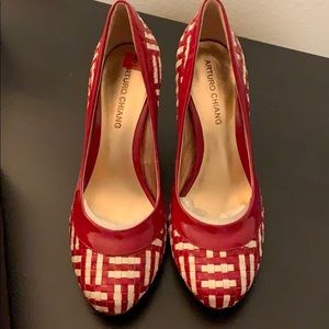Arturo Chiang Shoes - Red and white leather grid heels 8 Arturo Chiang Shoes - Red and white leather grid heels 8